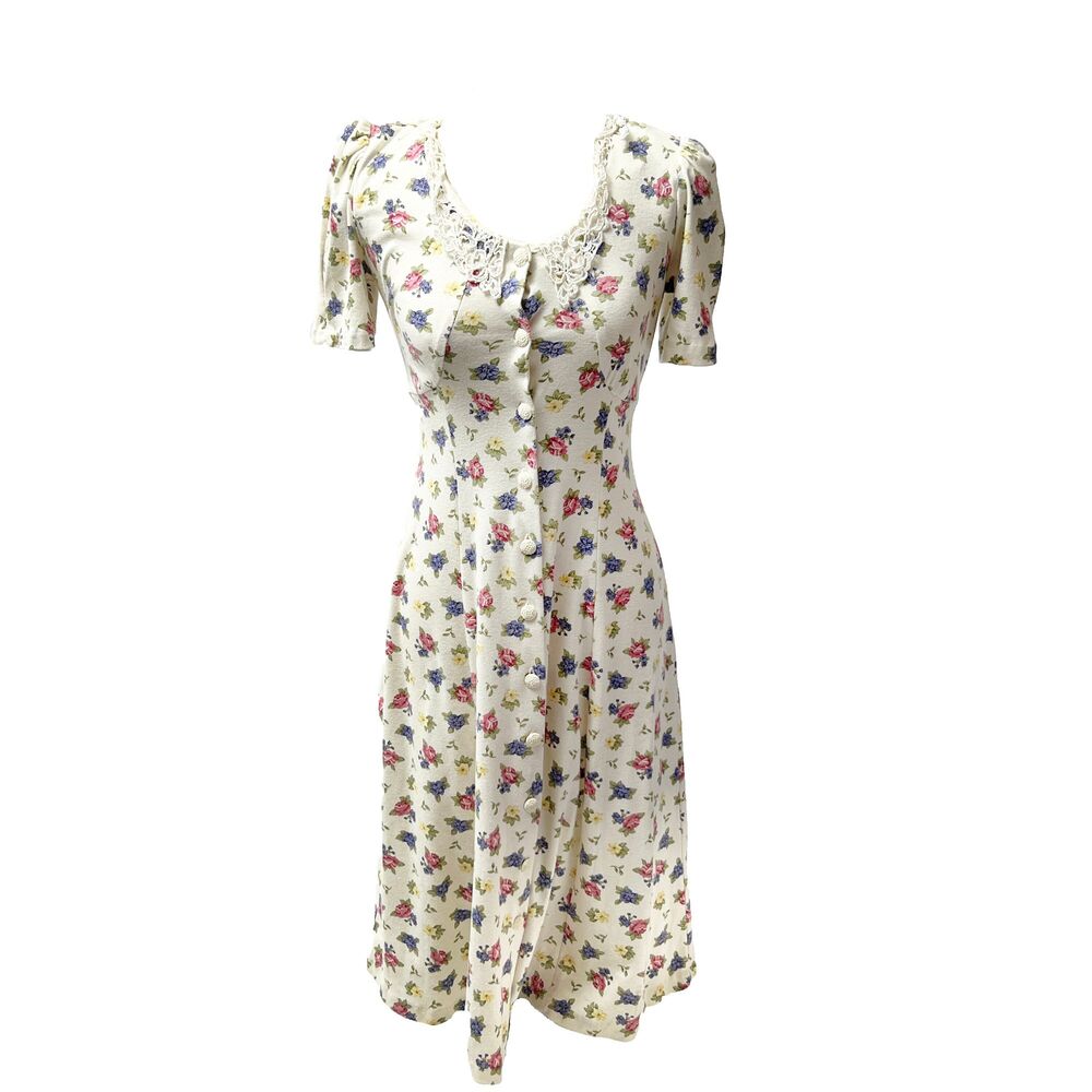 Vintage 90s Ms. Conduct Of California Short Sleeve Floral Spring Dress View 2